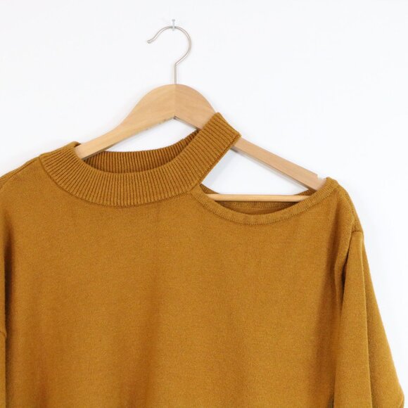 *Le Chateau Mustard One Open Shoulder Long Sleeve Sweater - Picture 4 of 6